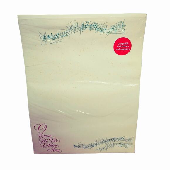 Vintage Christmas Letterhead Stationery O Come Let Us Adore Him Music Notes 90s - Picture 5 of 16